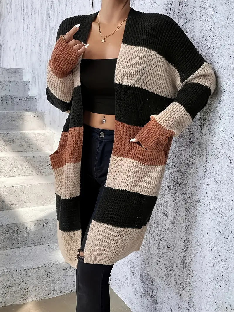 Women’s Loose-Fit Striped Long Sleeve Cardigan – Cozy Casual Style in Three Colors