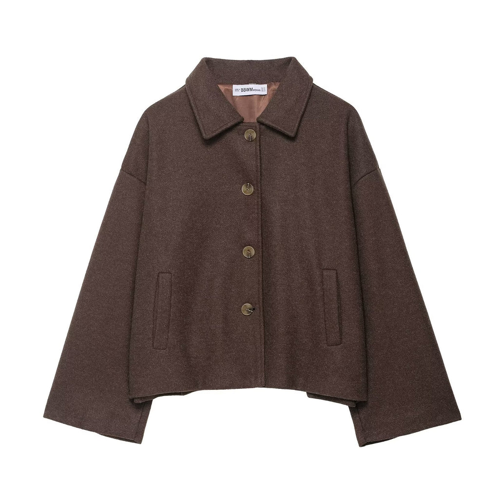Short Notched-Collar Wool Coat - Chic and Soft