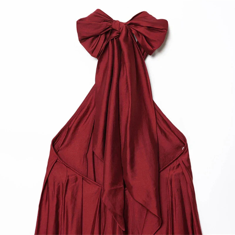 Women's Sleeveless Halter Maxi Dress – Pleated Open-Front Summer Style