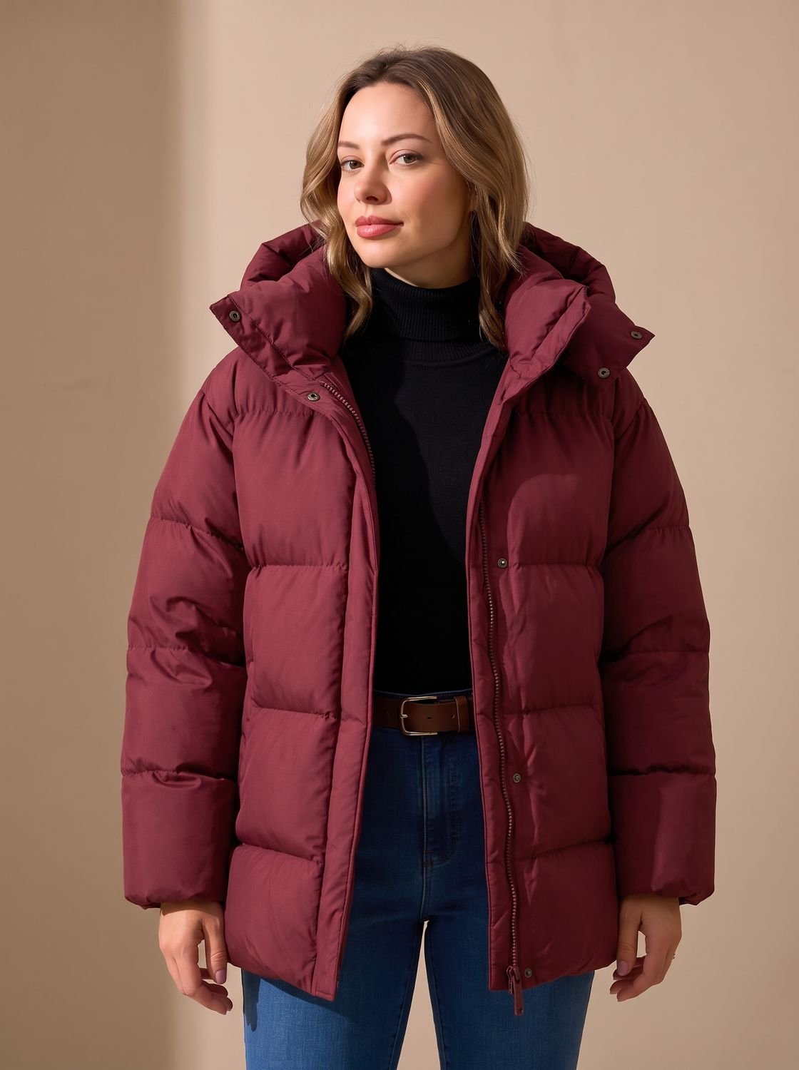 Women’s Oversized Hooded Puffer Jacket - Warm and Modern