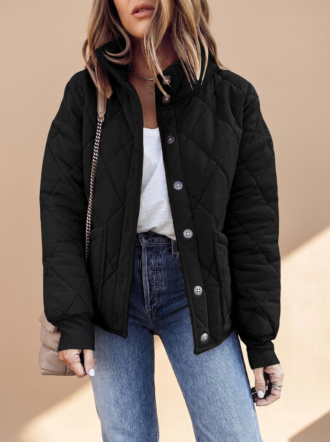Women’s Quilted Button Jacket - Warm and Versatile