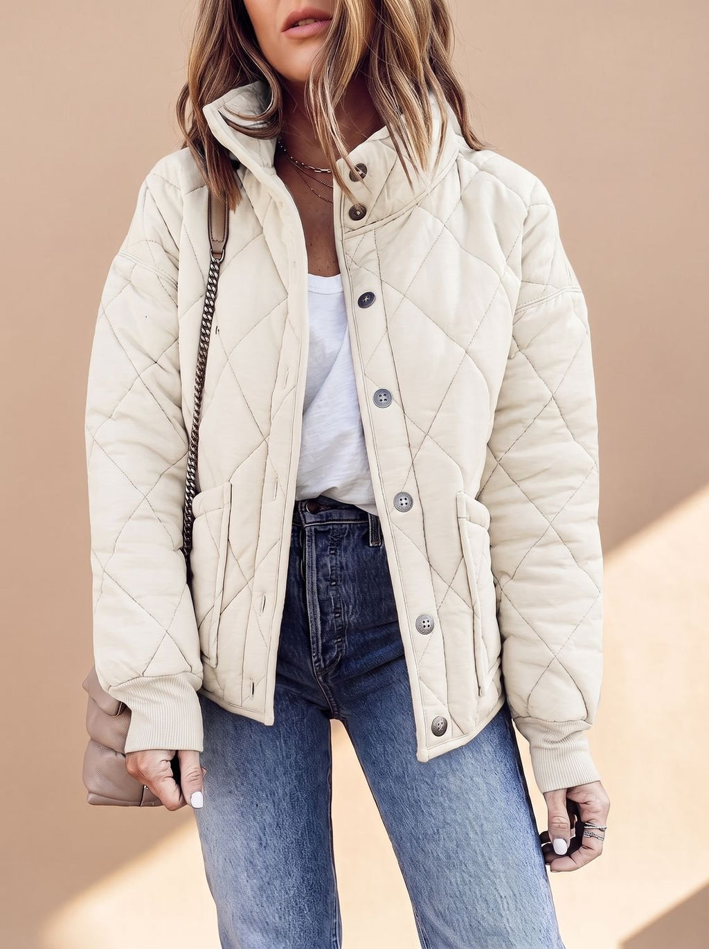 Women’s Quilted Button Jacket - Warm and Versatile