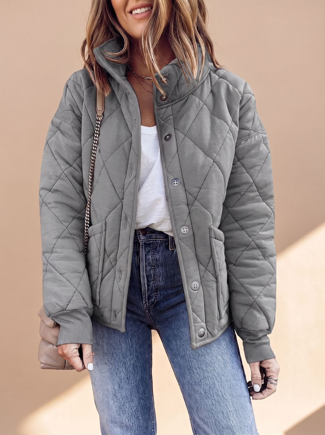 Women’s Quilted Button Jacket - Warm and Versatile