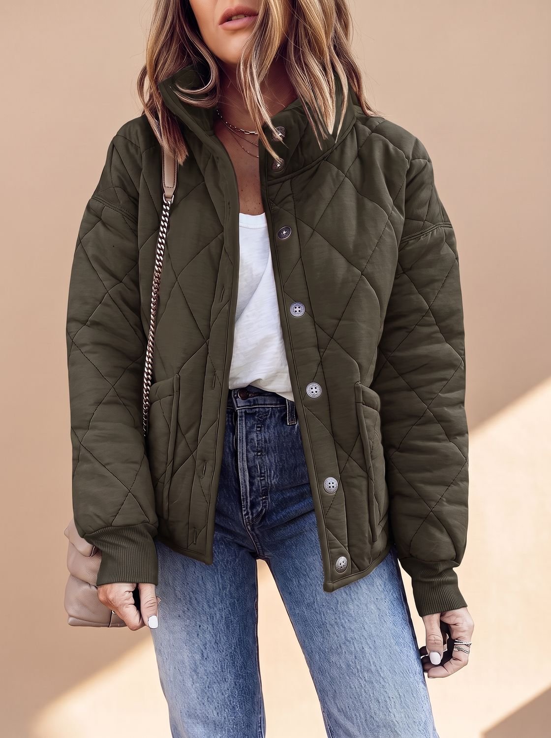 Women’s Quilted Button Jacket - Warm and Versatile