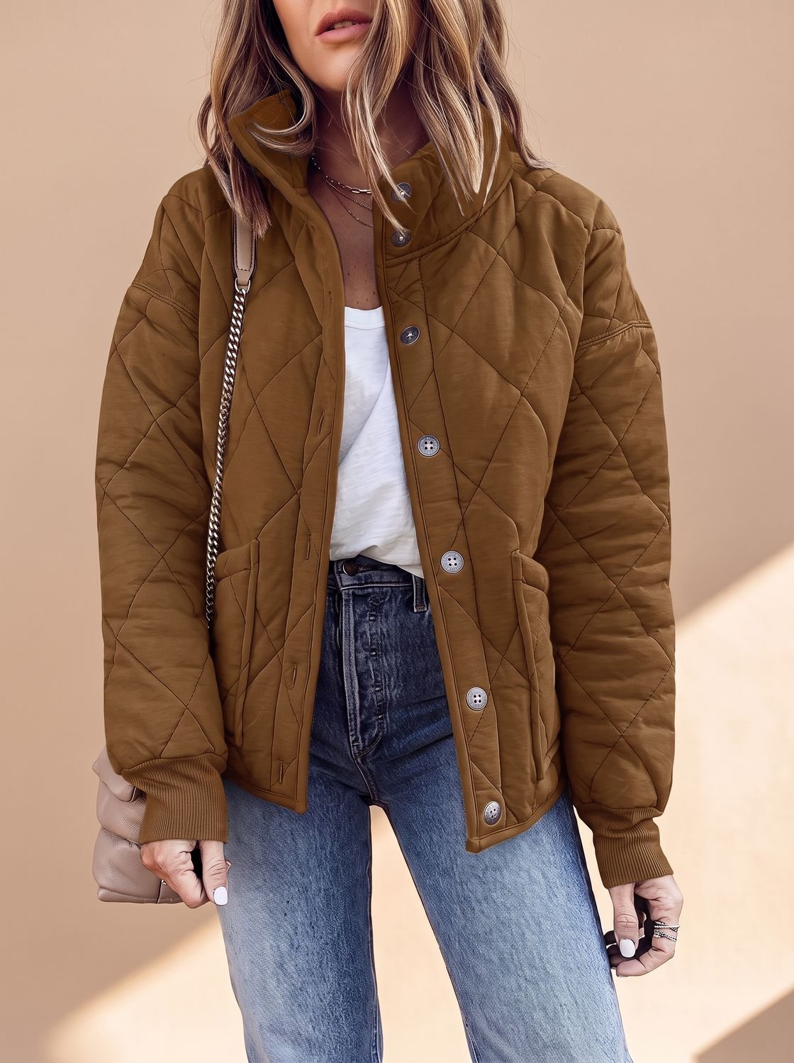 Women’s Quilted Button Jacket - Warm and Versatile