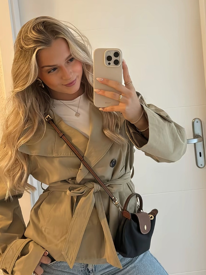 Women's Belted Double-Breasted Jacket – Chic Mid-Season Outerwear