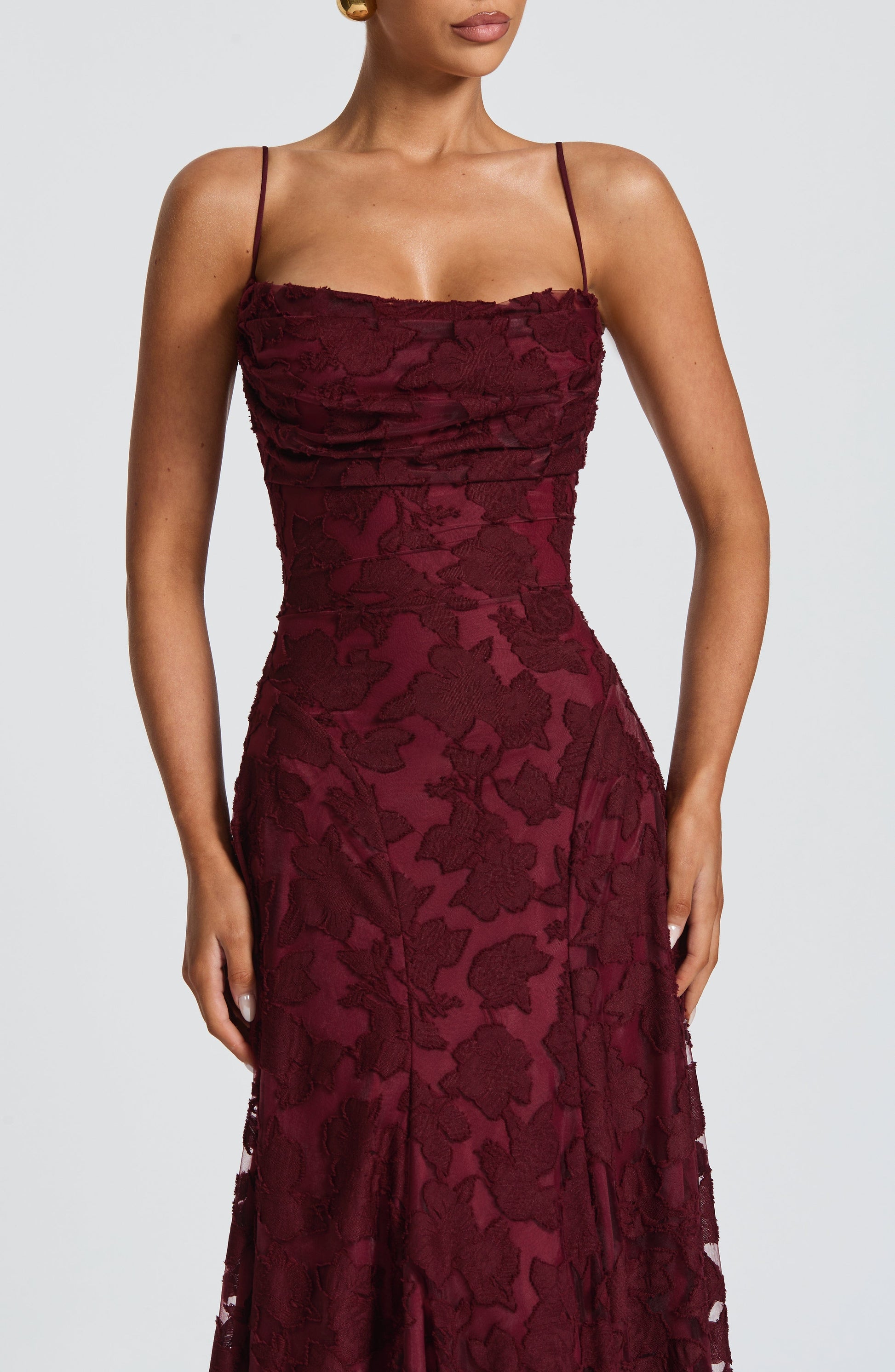 Women's Floral Cowl Neck Maxi Dress – Elegant Lace-Back Occasion Style