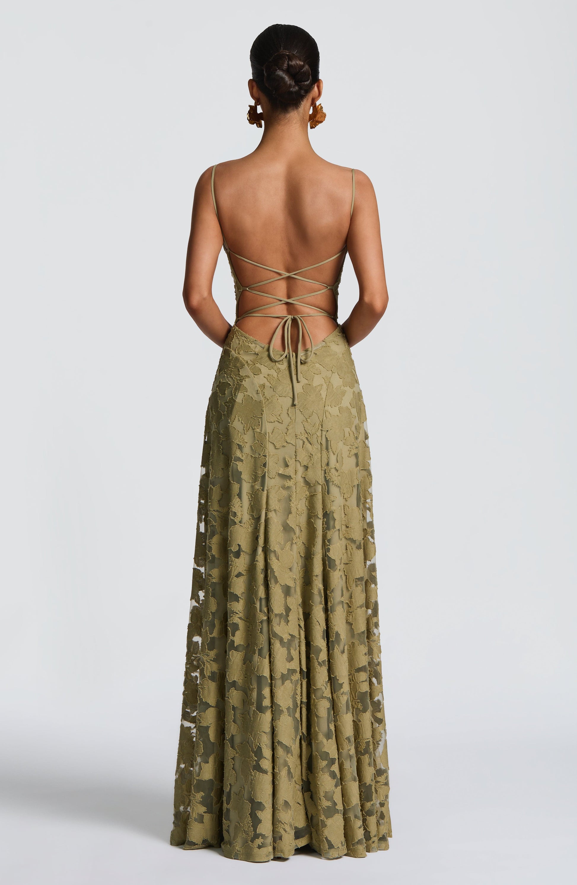 Women's Floral Cowl Neck Maxi Dress – Elegant Lace-Back Occasion Style