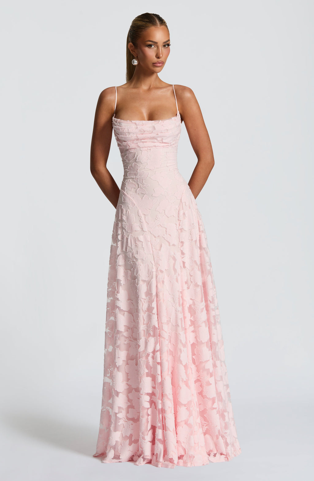 Women's Floral Cowl Neck Maxi Dress – Elegant Lace-Back Occasion Style