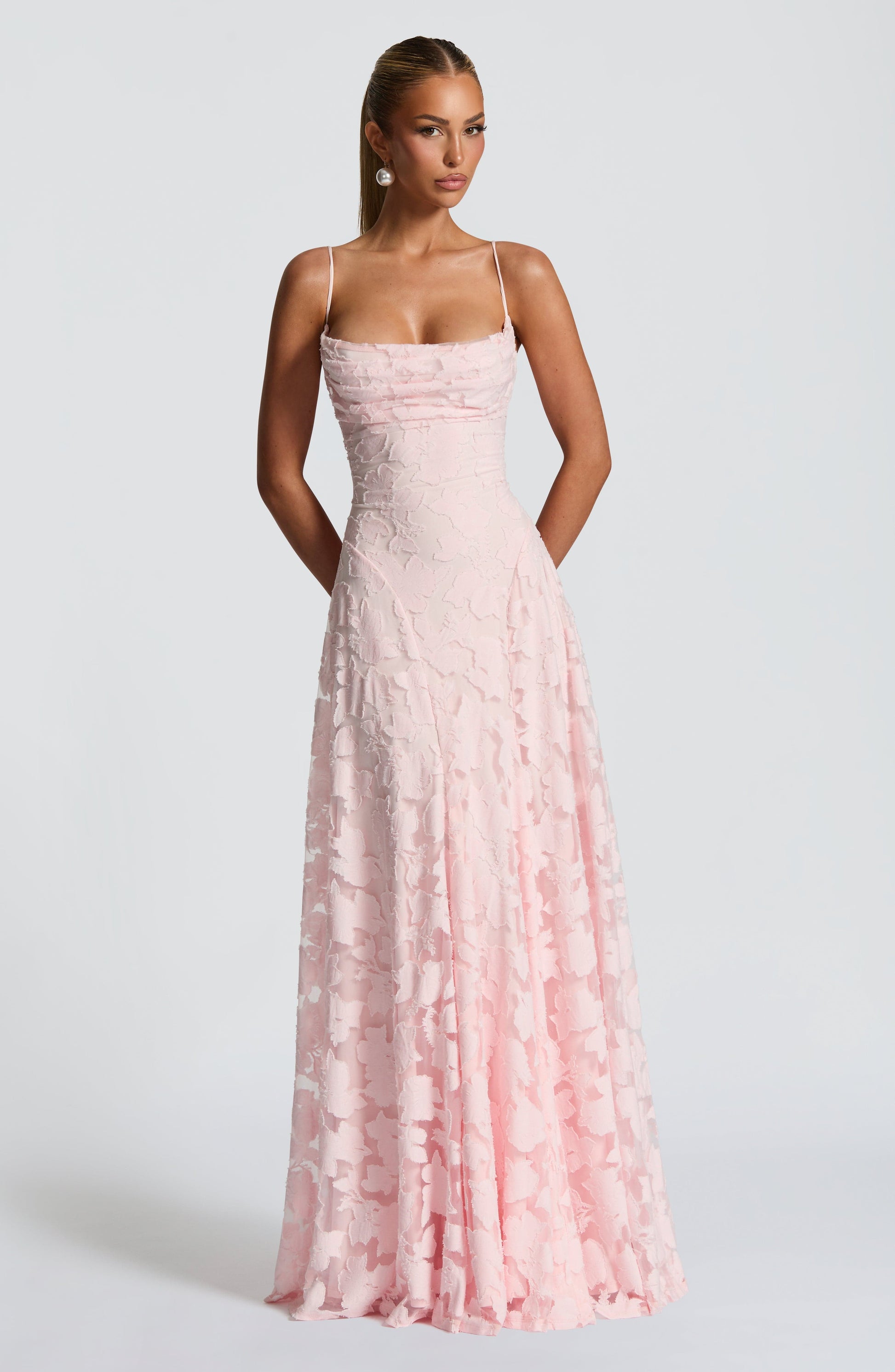 Women's Floral Cowl Neck Maxi Dress – Elegant Lace-Back Occasion Style