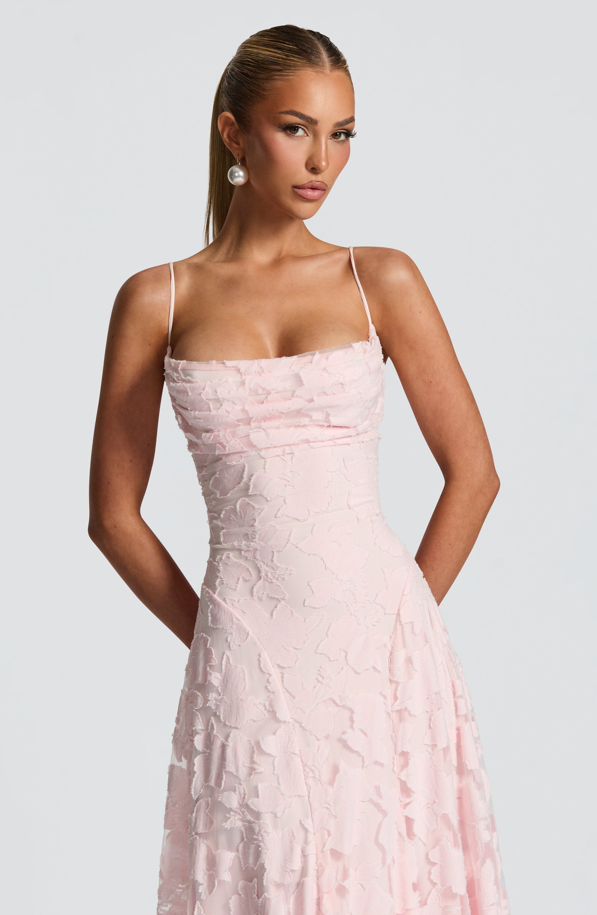 Women's Floral Cowl Neck Maxi Dress – Elegant Lace-Back Occasion Style