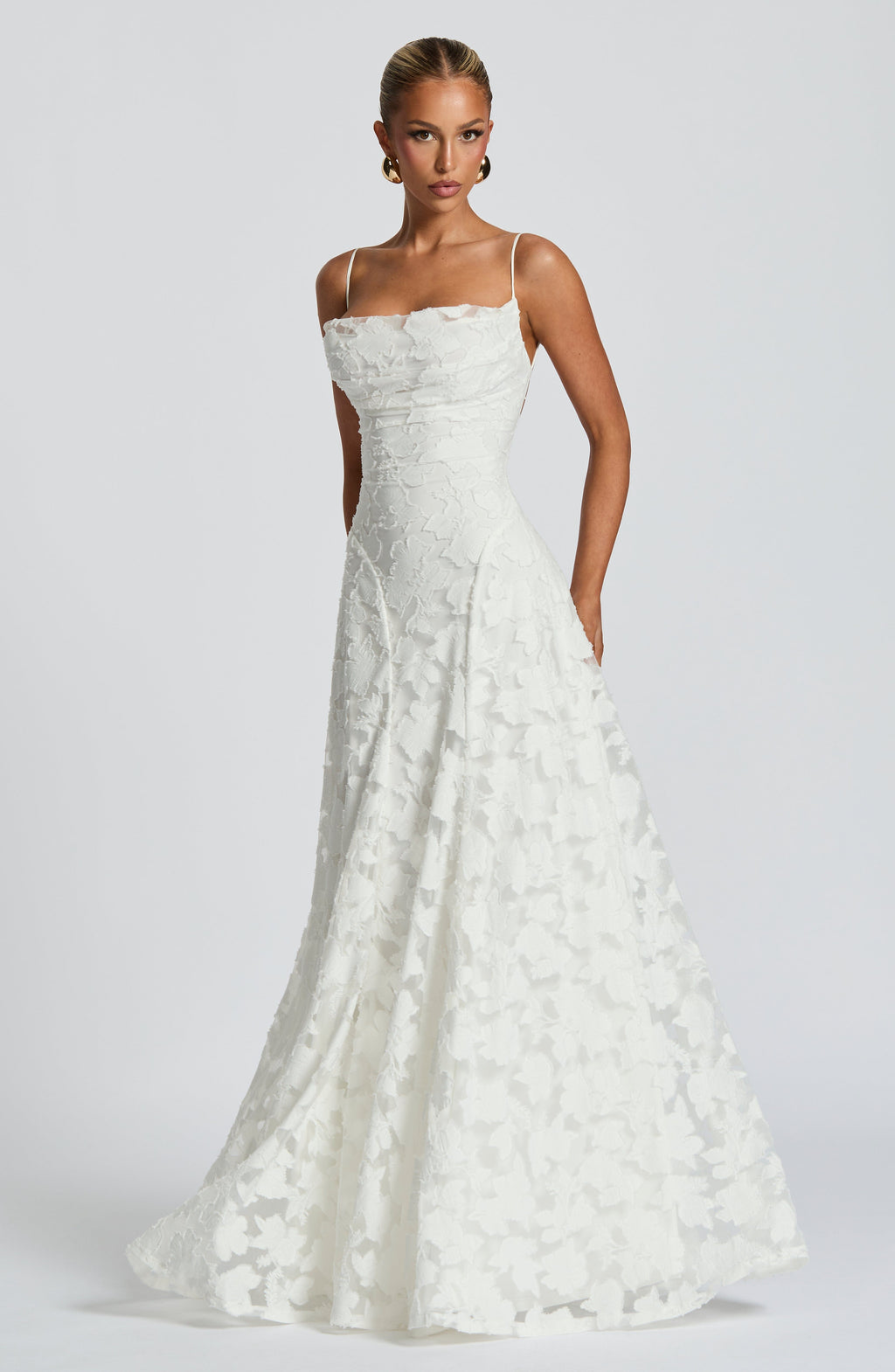 Women's Floral Cowl Neck Maxi Dress – Elegant Lace-Back Occasion Style