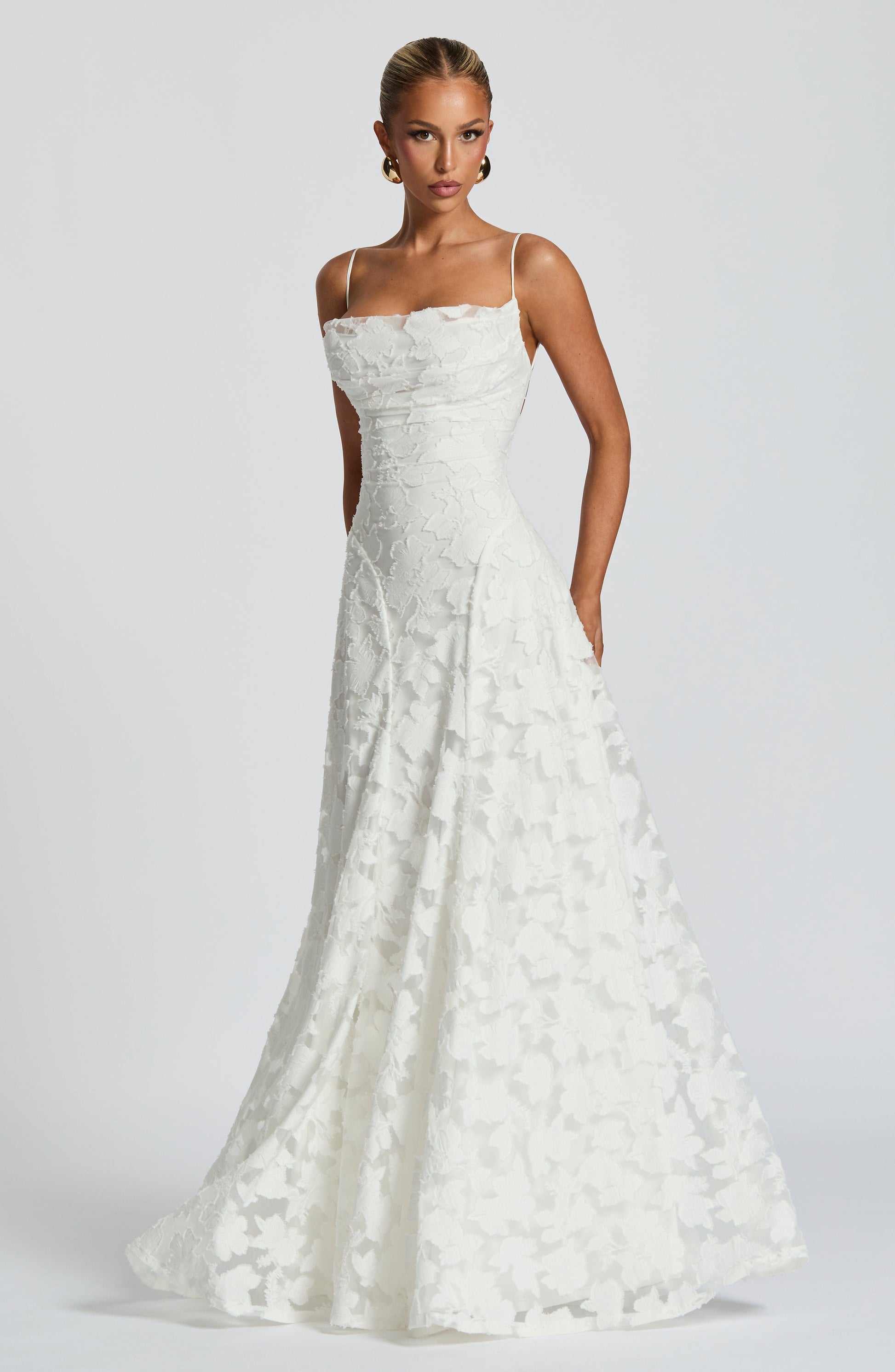 Women's Floral Cowl Neck Maxi Dress – Elegant Lace-Back Occasion Style