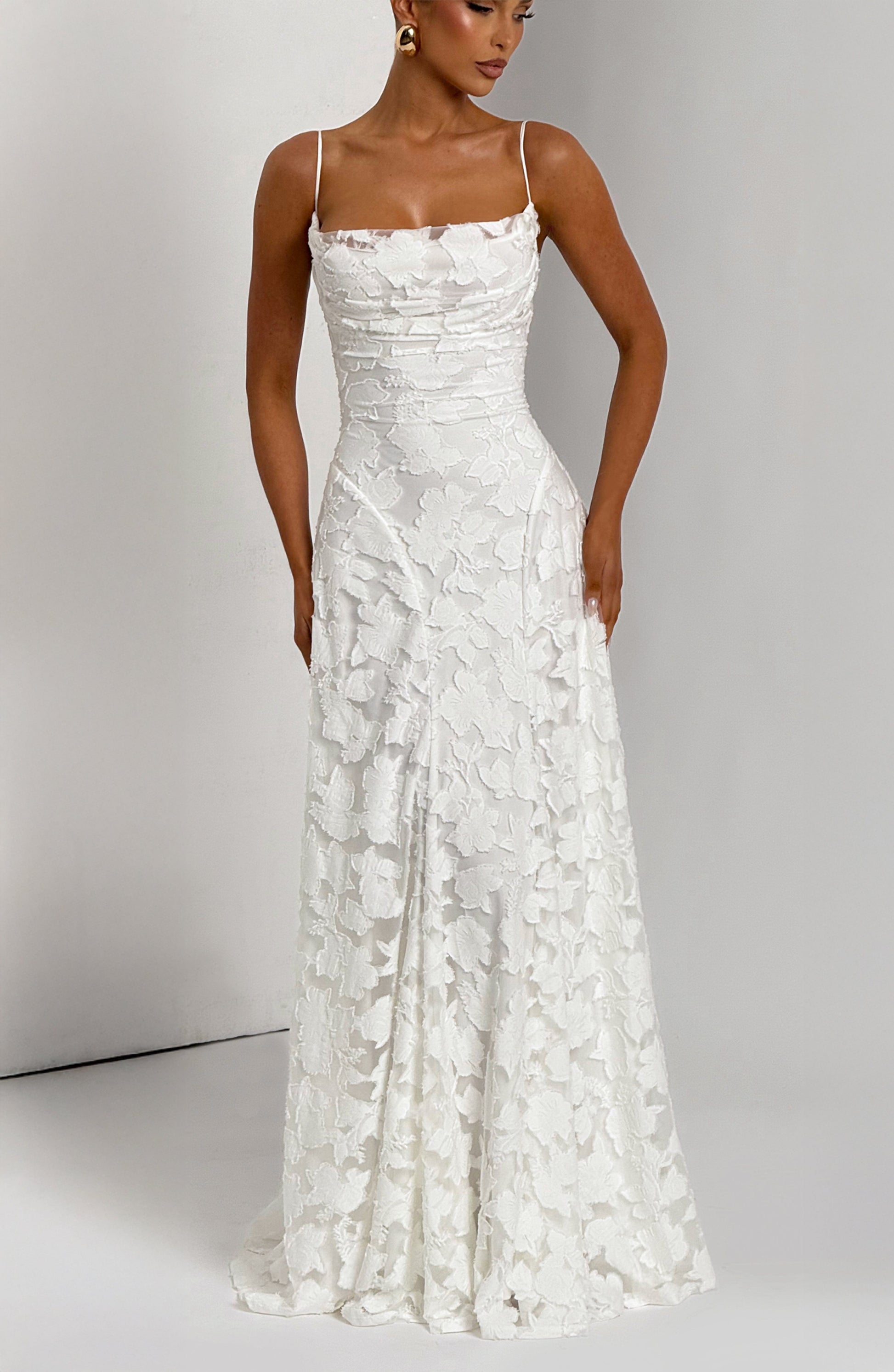 Women's Floral Cowl Neck Maxi Dress – Elegant Lace-Back Occasion Style