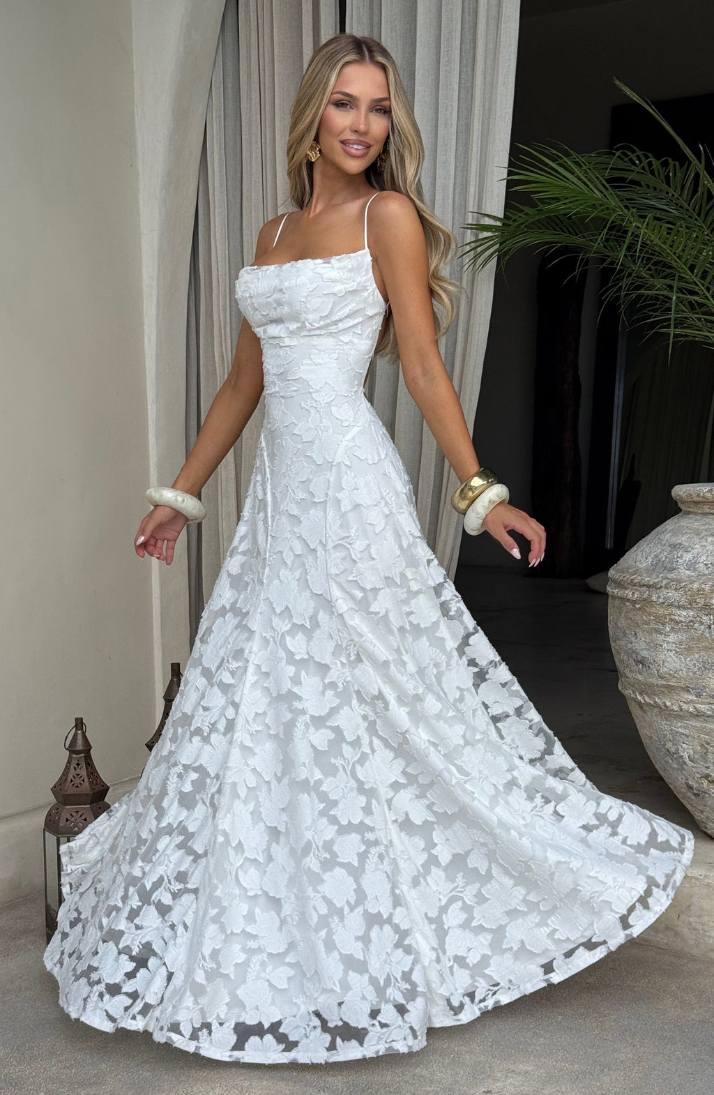 Women's Floral Cowl Neck Maxi Dress – Elegant Lace-Back Occasion Style