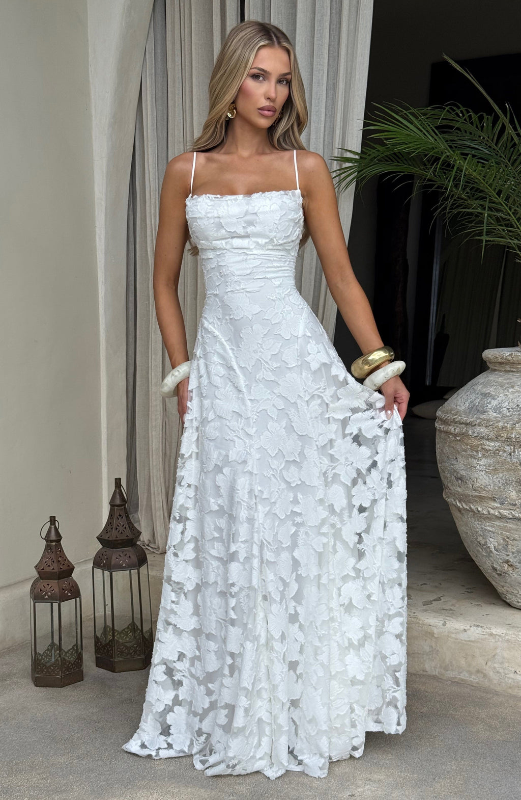 Women's Floral Cowl Neck Maxi Dress – Elegant Lace-Back Occasion Style