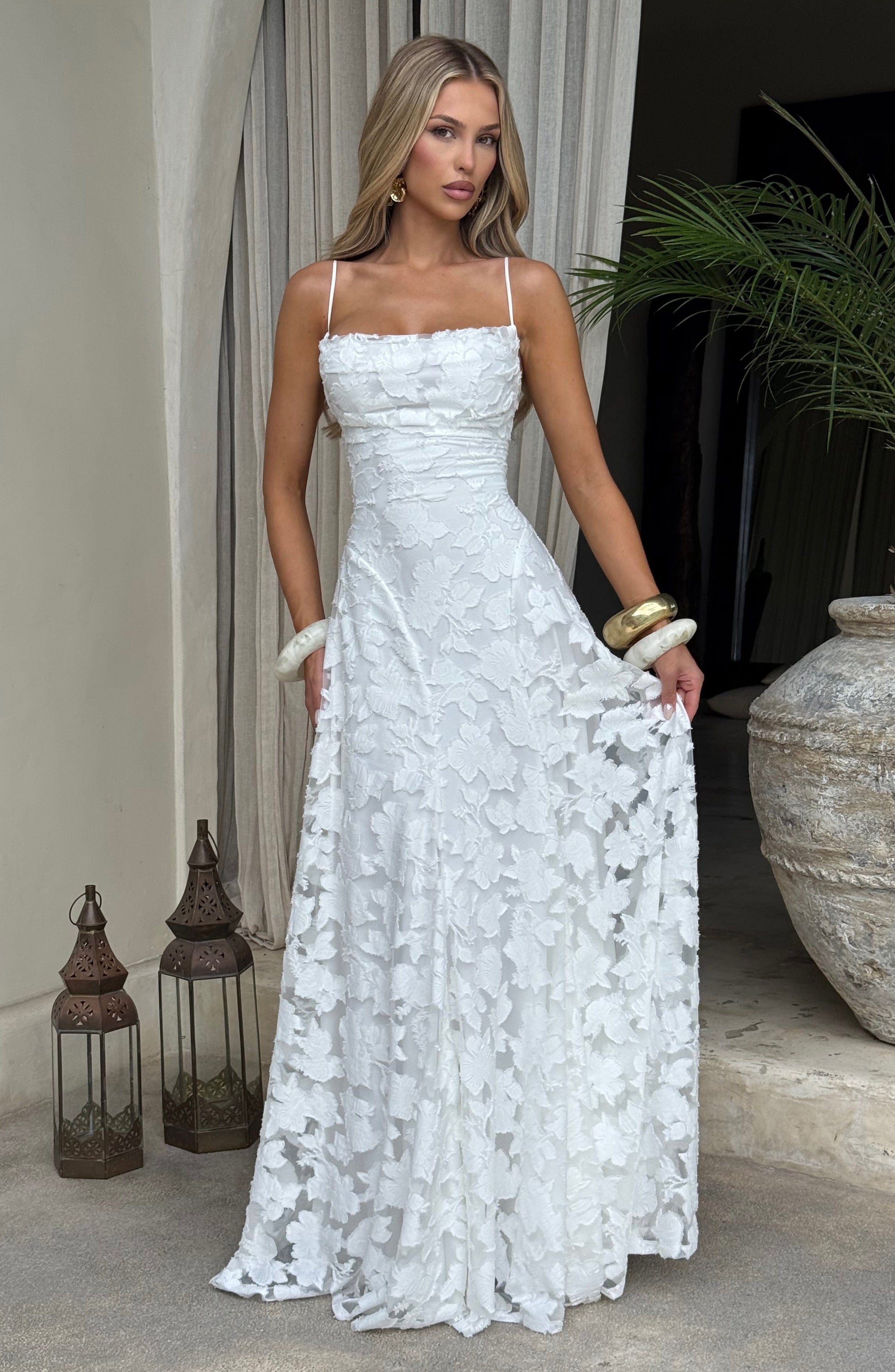 Women's Floral Cowl Neck Maxi Dress – Elegant Lace-Back Occasion Style