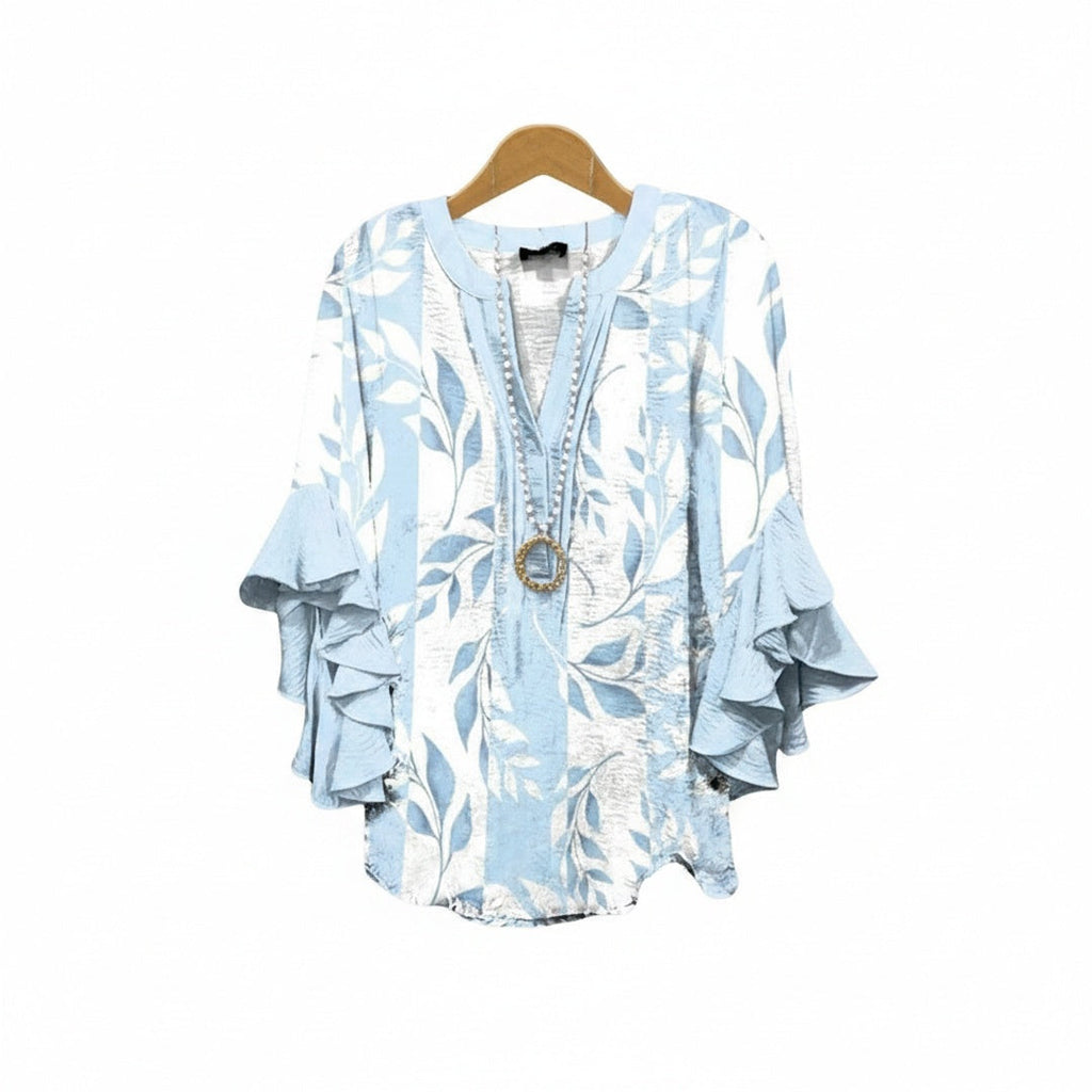 Women's Floral Ruffle Sleeve Blouse – Lightweight V-Neck Everyday Top