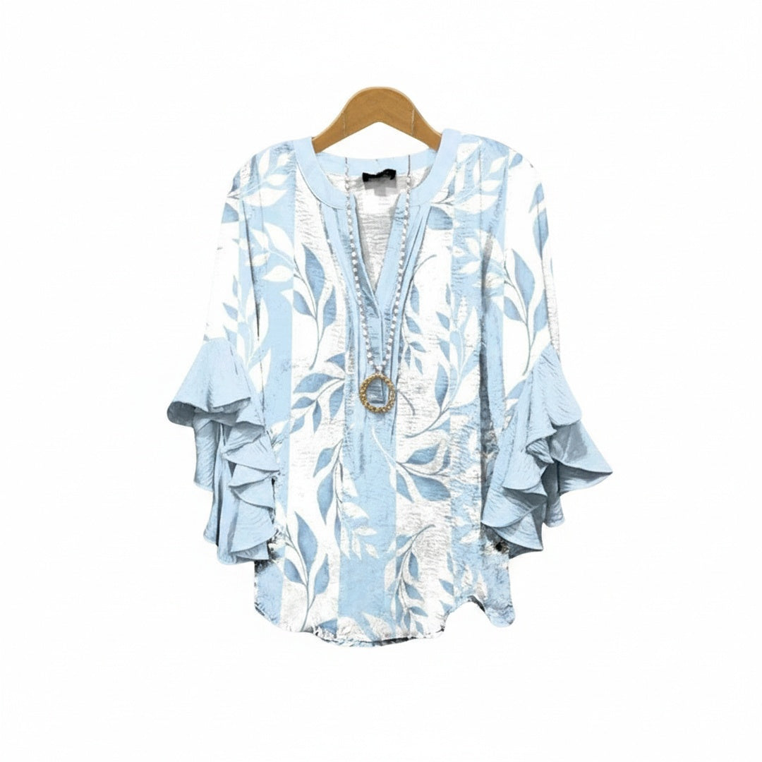 Women's Floral Ruffle Sleeve Blouse – Lightweight V-Neck Everyday Top