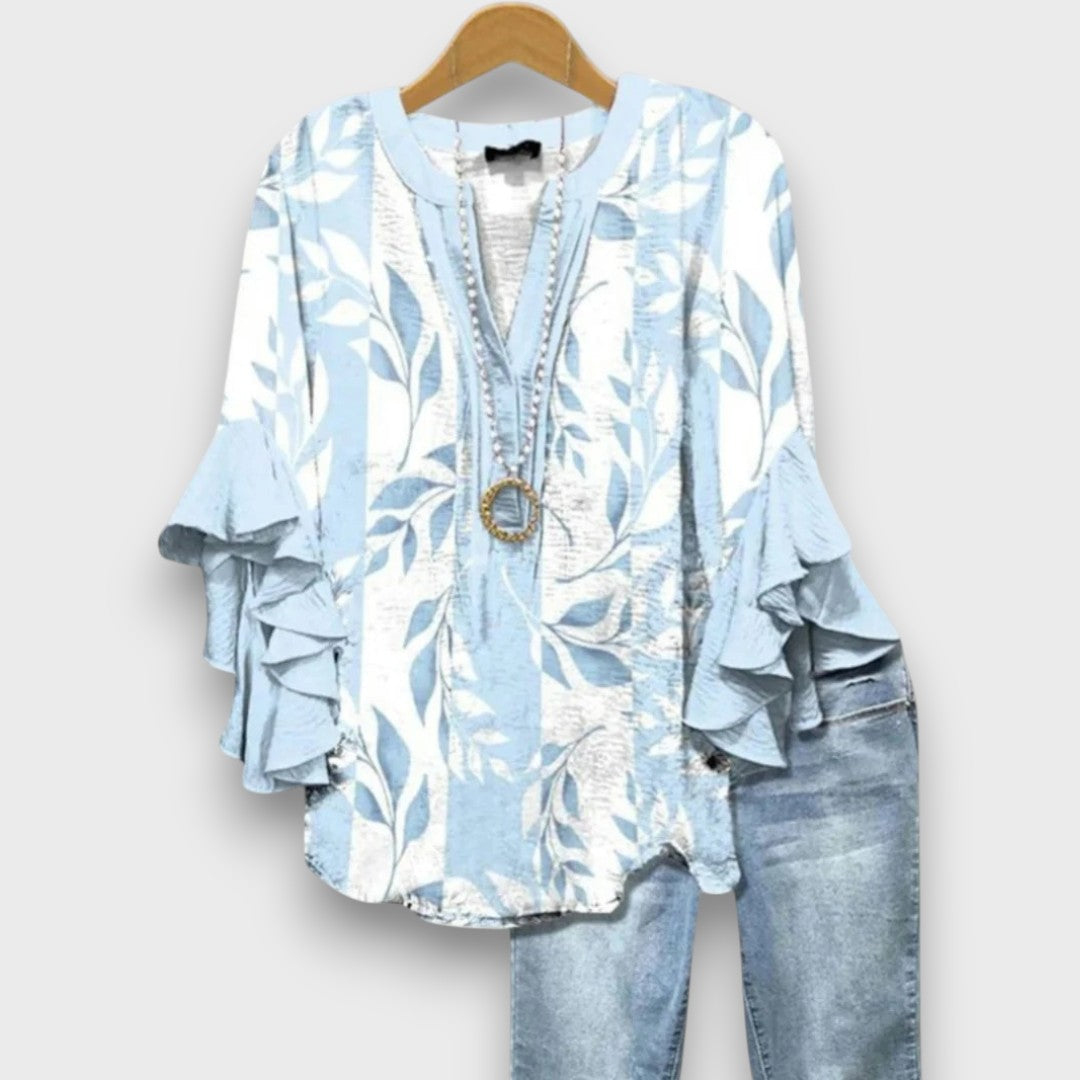 Women's Floral Ruffle Sleeve Blouse – Lightweight V-Neck Everyday Top