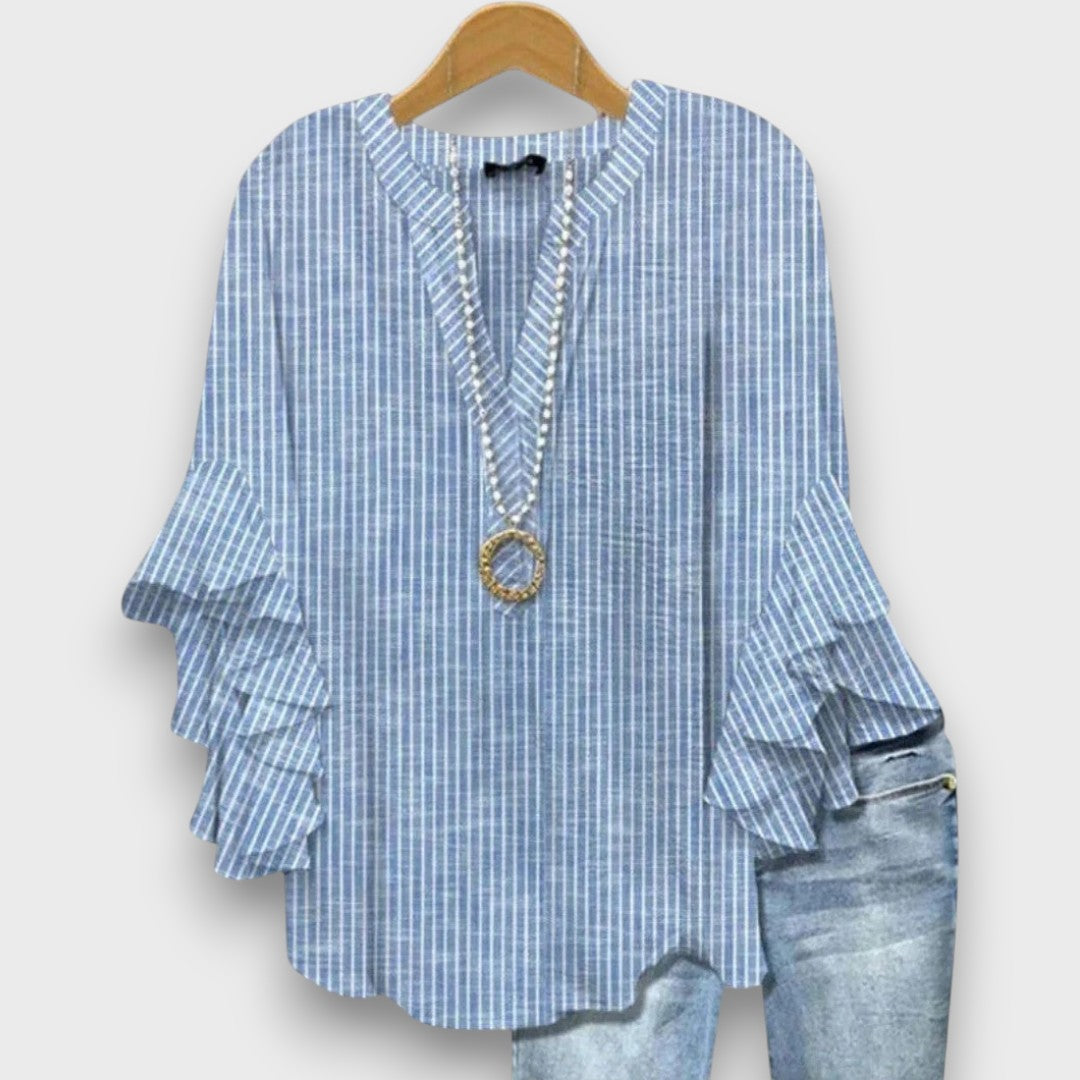 Women's Floral Ruffle Sleeve Blouse – Lightweight V-Neck Everyday Top