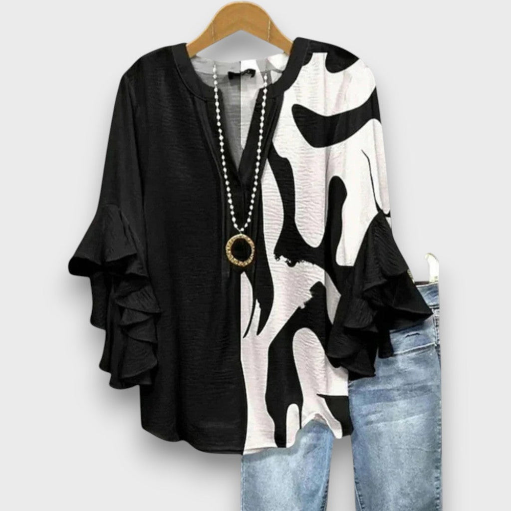 Women's Floral Ruffle Sleeve Blouse – Lightweight V-Neck Everyday Top