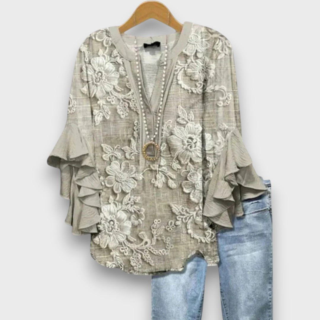 Women's Floral Ruffle Sleeve Blouse – Lightweight V-Neck Everyday Top