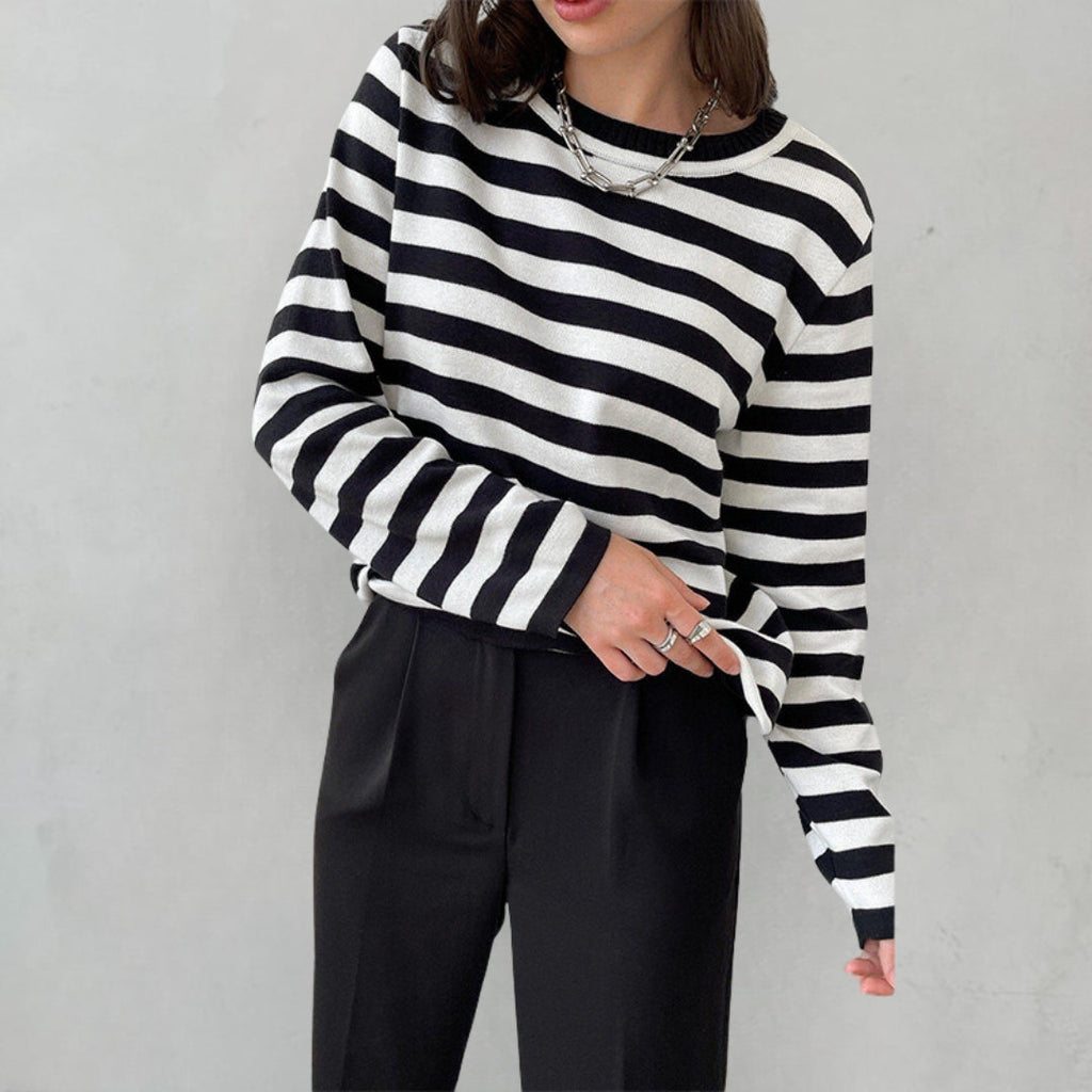 Women’s Striped Crewneck Sweater - Soft and Casual