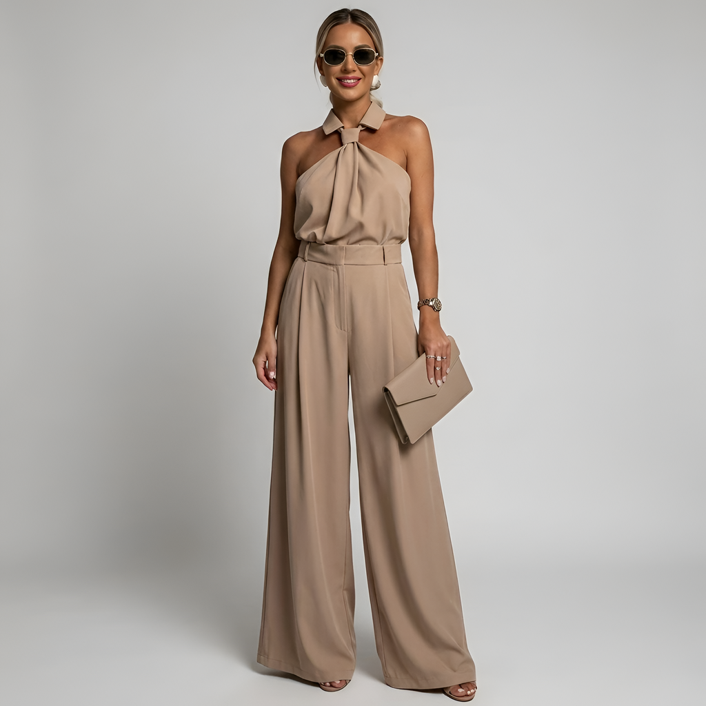 Women's Halter Neck Wide Leg Jumpsuit – Elegant Flowy Occasion Style