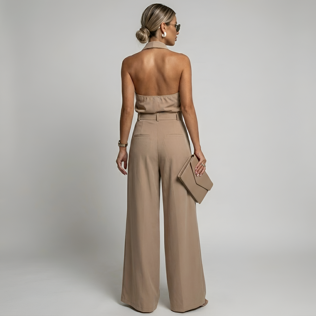 Women's Halter Neck Wide Leg Jumpsuit – Elegant Flowy Occasion Style