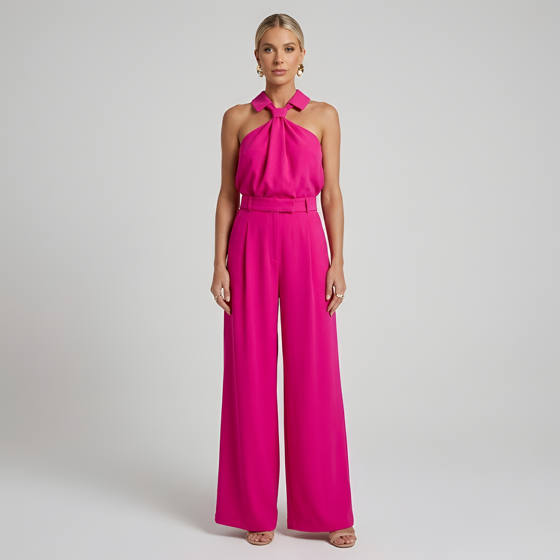 Women's Halter Neck Wide Leg Jumpsuit – Elegant Flowy Occasion Style