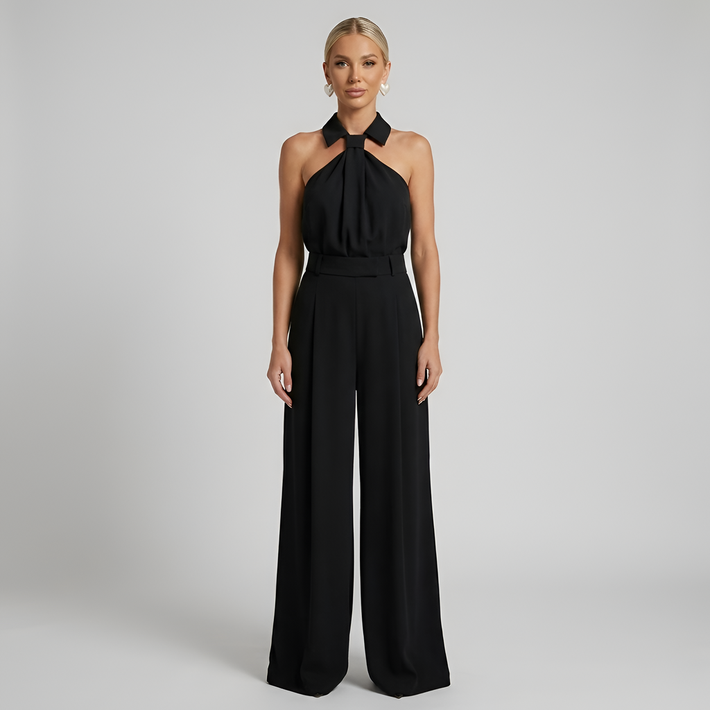 Women's Halter Neck Wide Leg Jumpsuit – Elegant Flowy Occasion Style