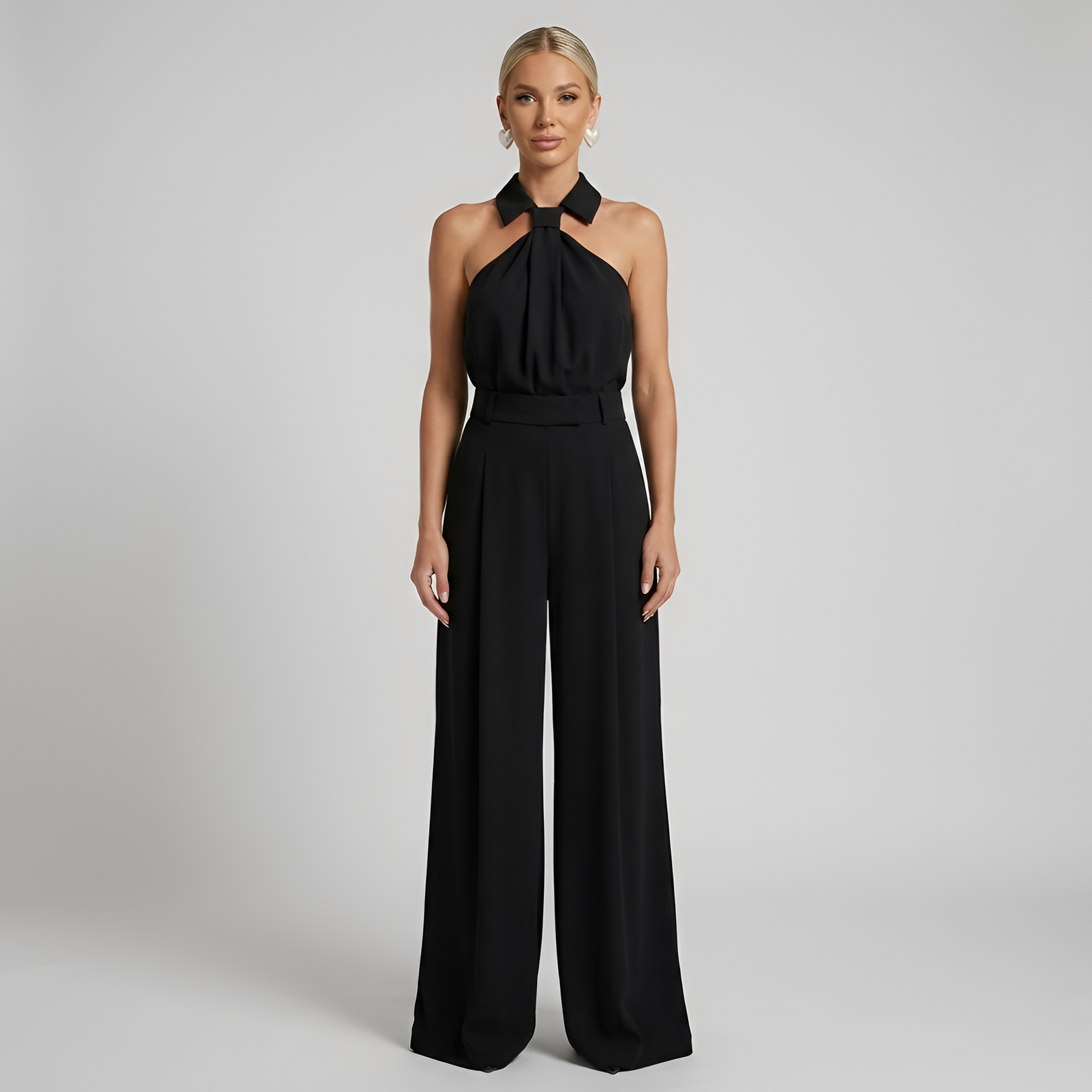 Women's Halter Neck Wide Leg Jumpsuit – Elegant Flowy Occasion Style