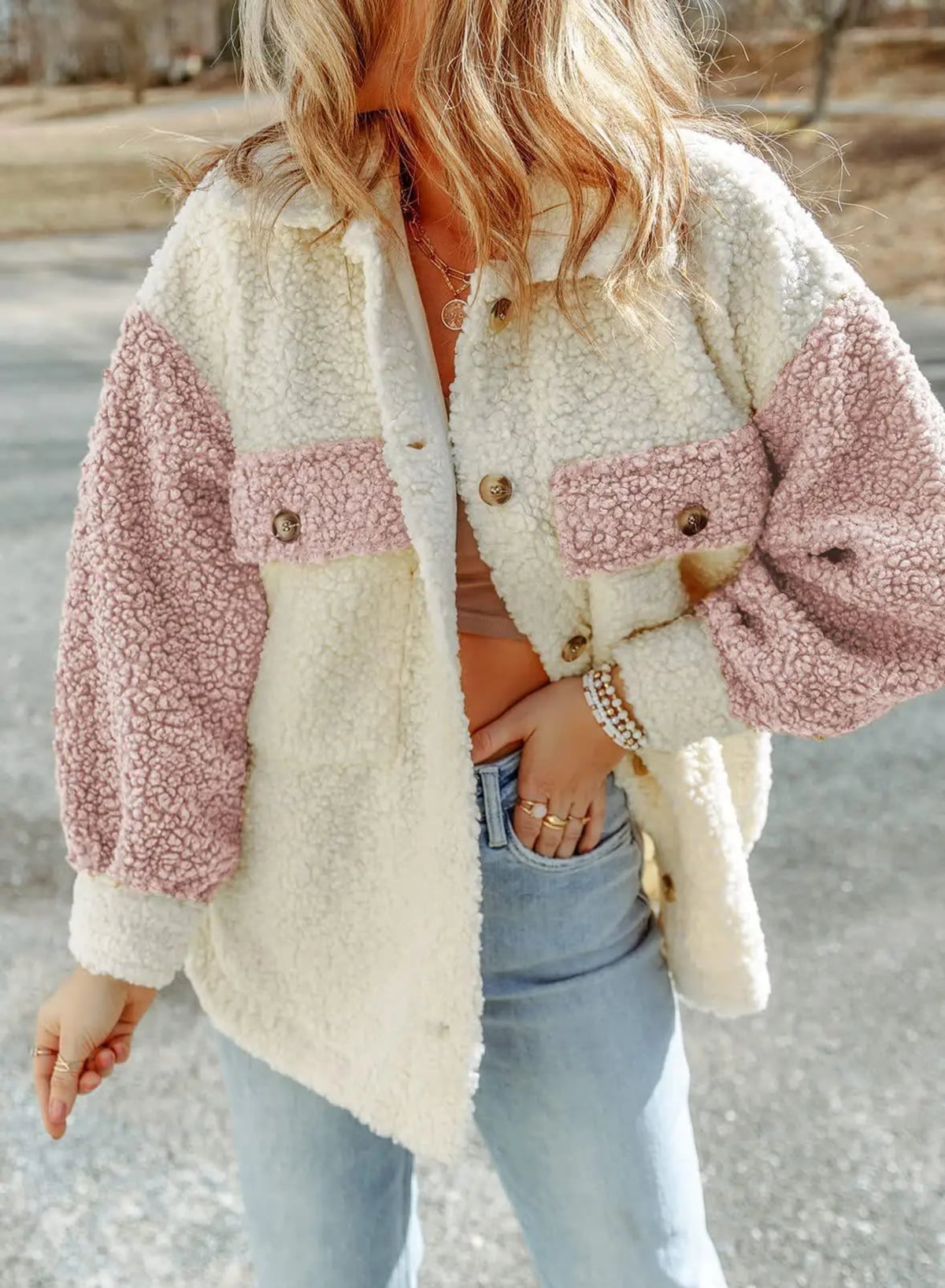 Women's Oversized Shacket - Color-Block Design