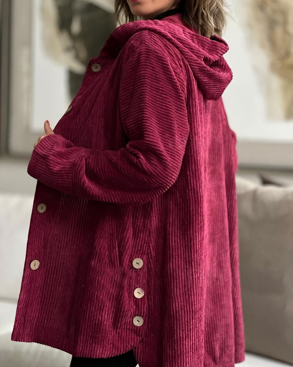 Women's Casual Jacket - Hooded with Button Closure