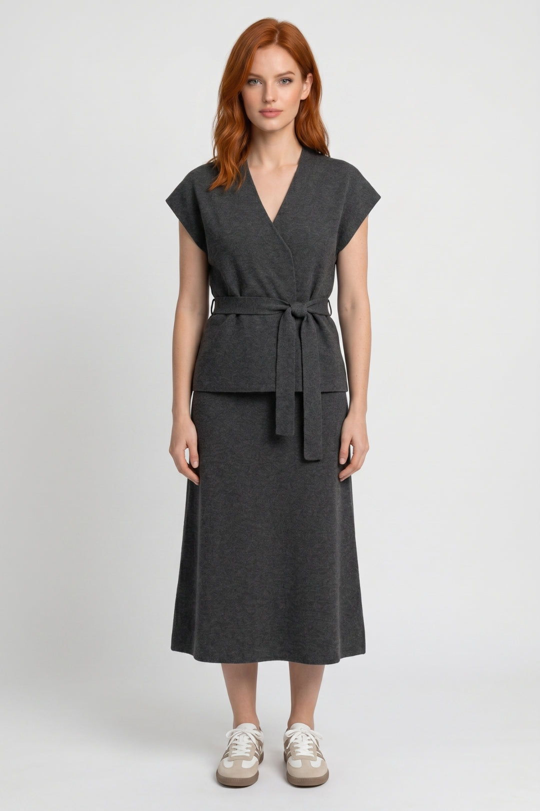 Cardigan and Midi Skirt Set - Chic and Semi-Formal