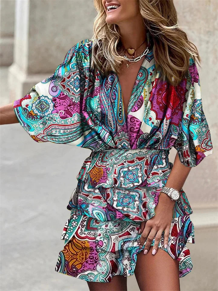 Women's Ruffle V-Neck Summer Dress – Short Sleeve Relaxed Daywear