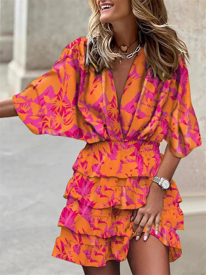 Women's Ruffle V-Neck Summer Dress – Short Sleeve Relaxed Daywear