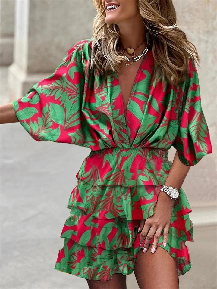 Women's Ruffle V-Neck Summer Dress – Short Sleeve Relaxed Daywear