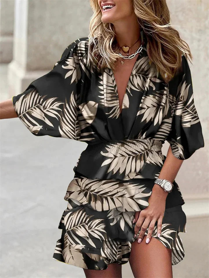 Women's Ruffle V-Neck Summer Dress – Short Sleeve Relaxed Daywear