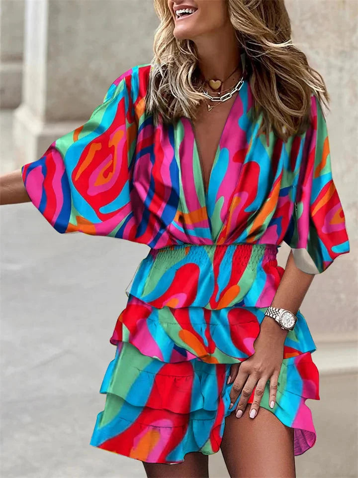 Women's Ruffle V-Neck Summer Dress – Short Sleeve Relaxed Daywear