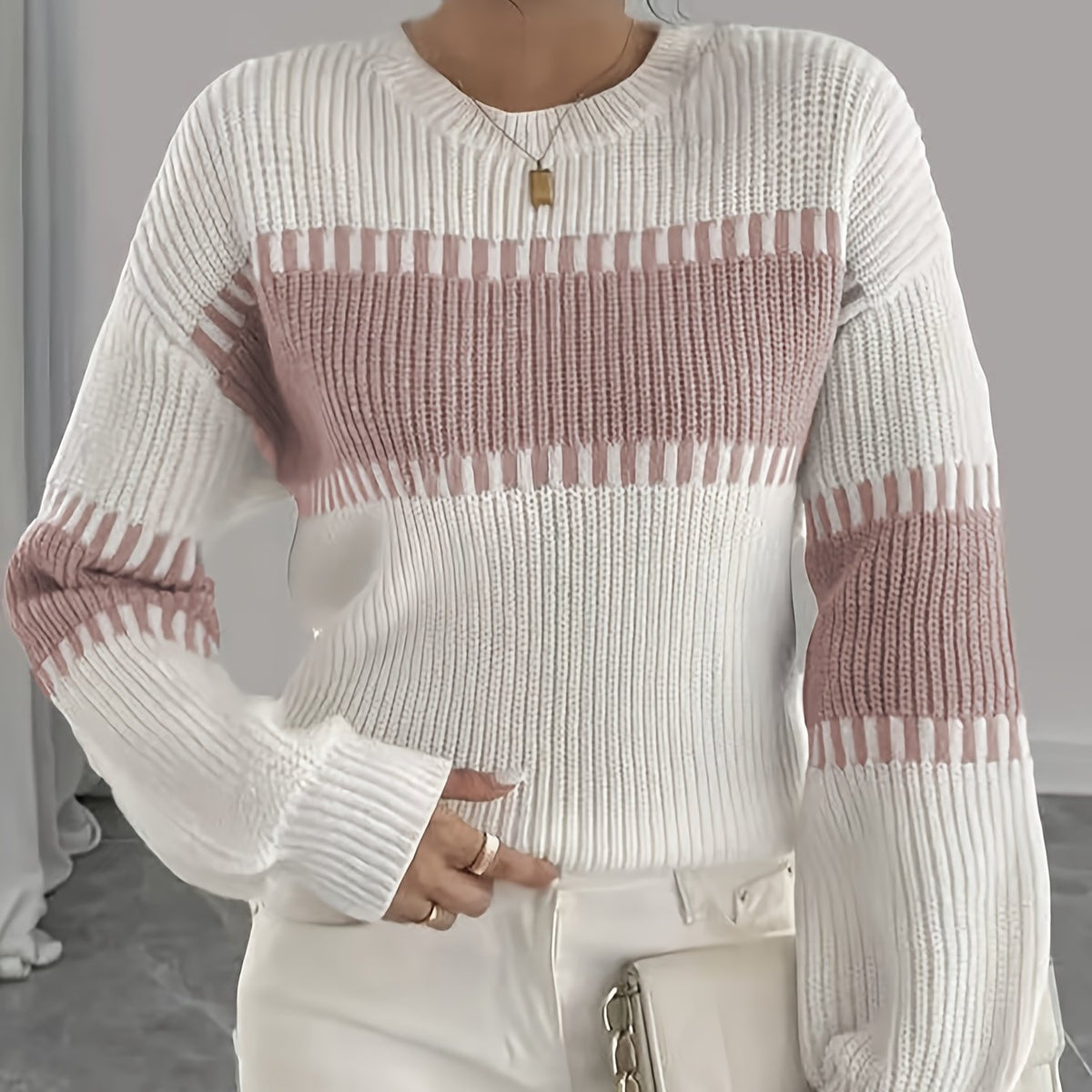 Women’s Colorblock Striped Sweater – Soft Casual Knit