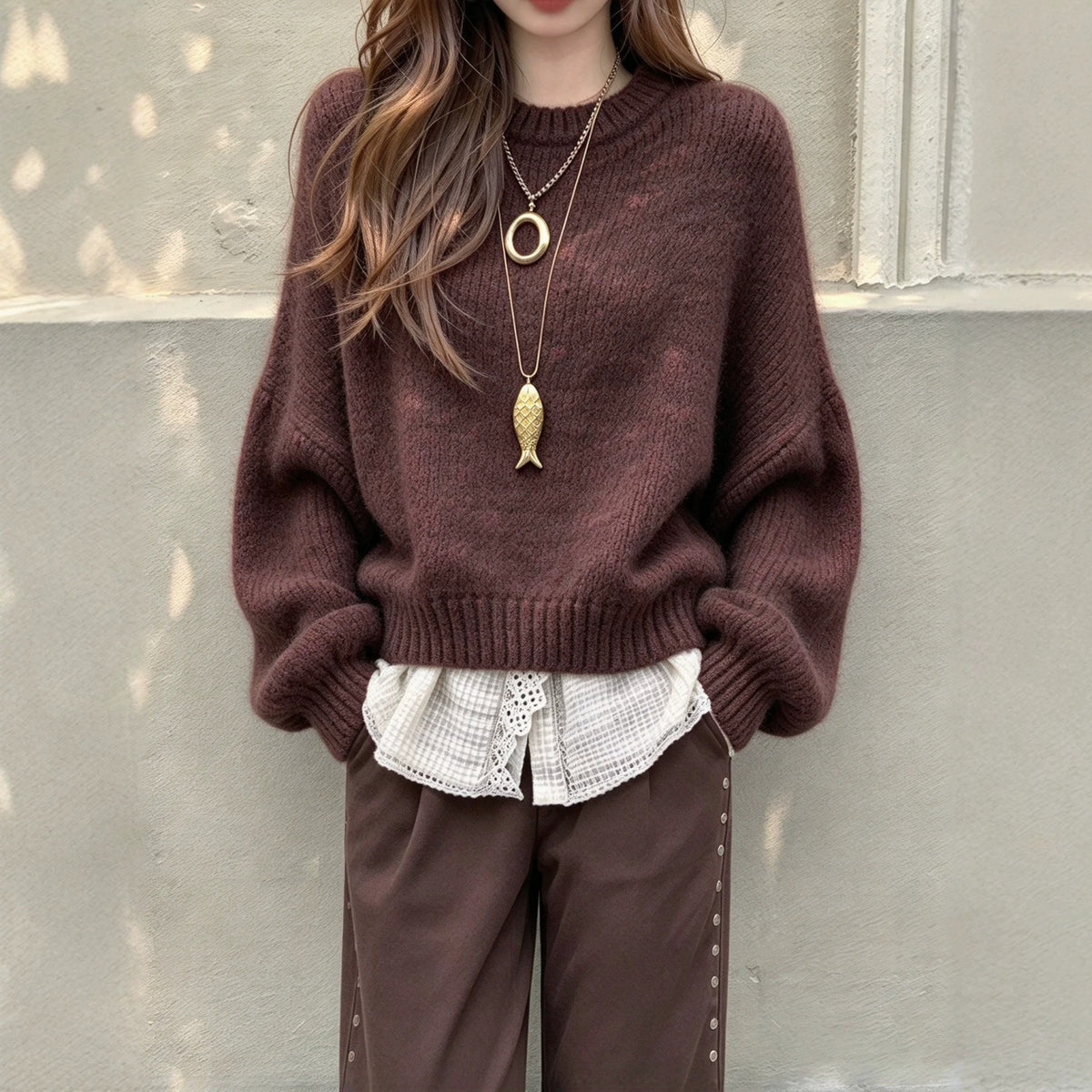 Retro Lantern-Sleeve Knit Pullover - Soft and Feminine