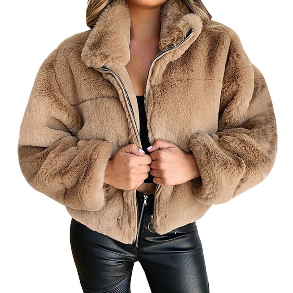 Faux-Fur Zip Cardigan Jacket - Warm and Cozy