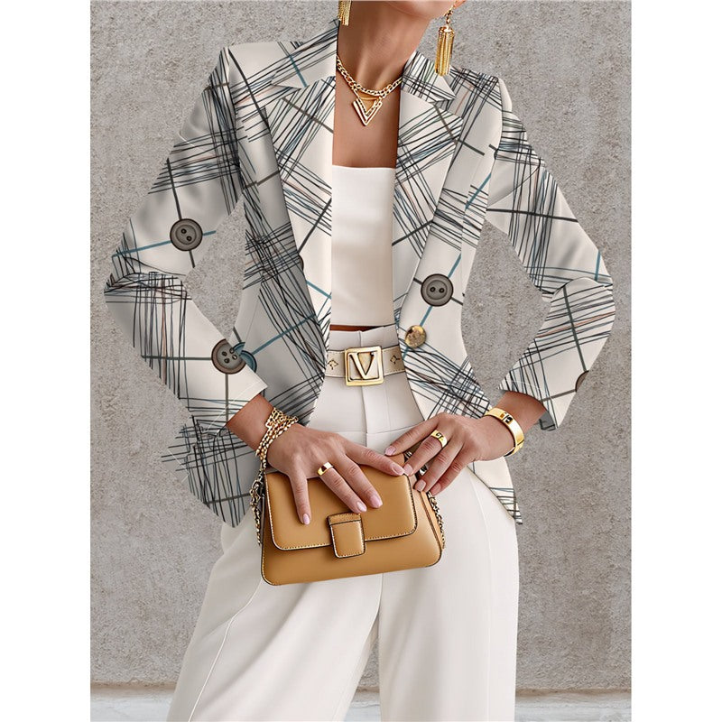 Women’s Navy Blue & White Polka Dot Blazer – Chic Elegant Casual Style