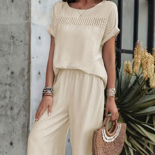 Women's Loose Fit Top Set - Easy Apricot Everyday Two Piece