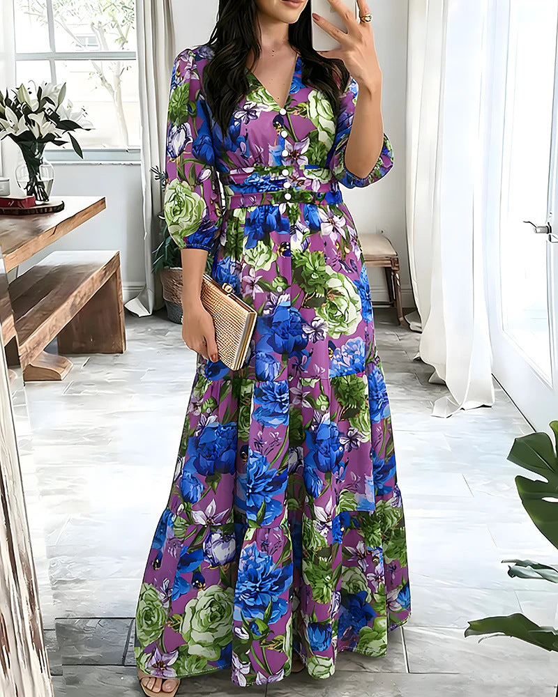 Women's Layered Ruffled Midi Dress – Elegant Feminine Occasion Style