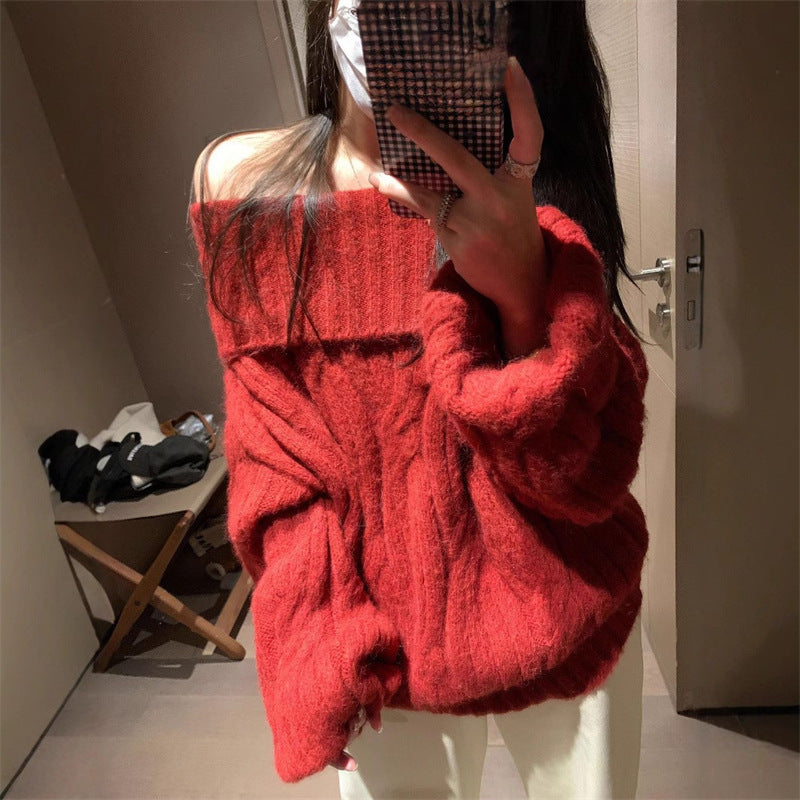Women’s Off-Shoulder Faux Mink Knit Top – Soft Cozy Elegant Style