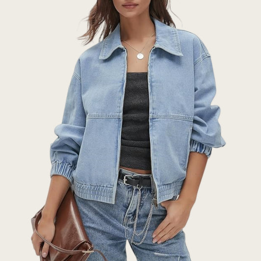 Unisex Retro Denim Jacket – Lapel Zip-Up Casual Vintage Style