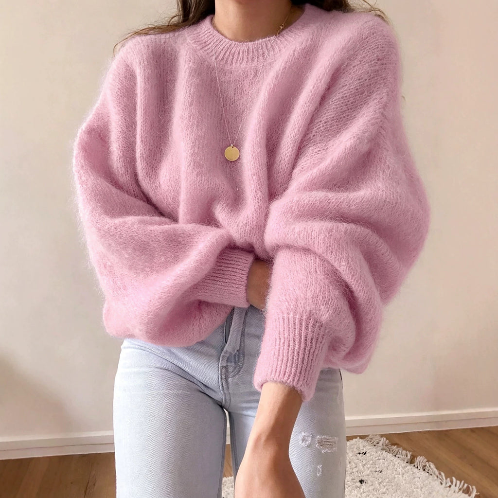 Round-Neck Loose Knit Sweater - Soft and Comfortable
